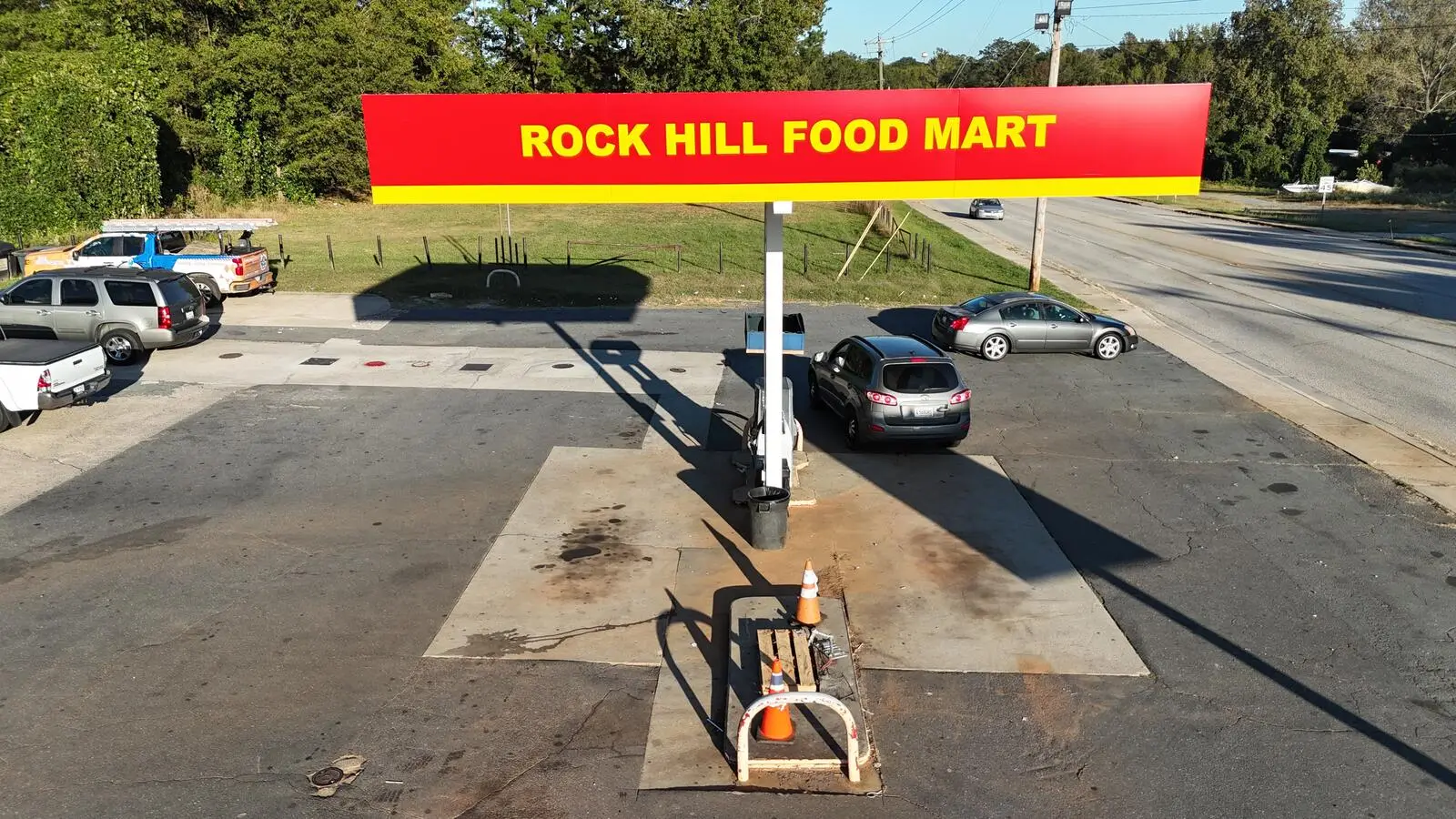 Completed fuel canopy with new signage at Rock Hill Food Mart