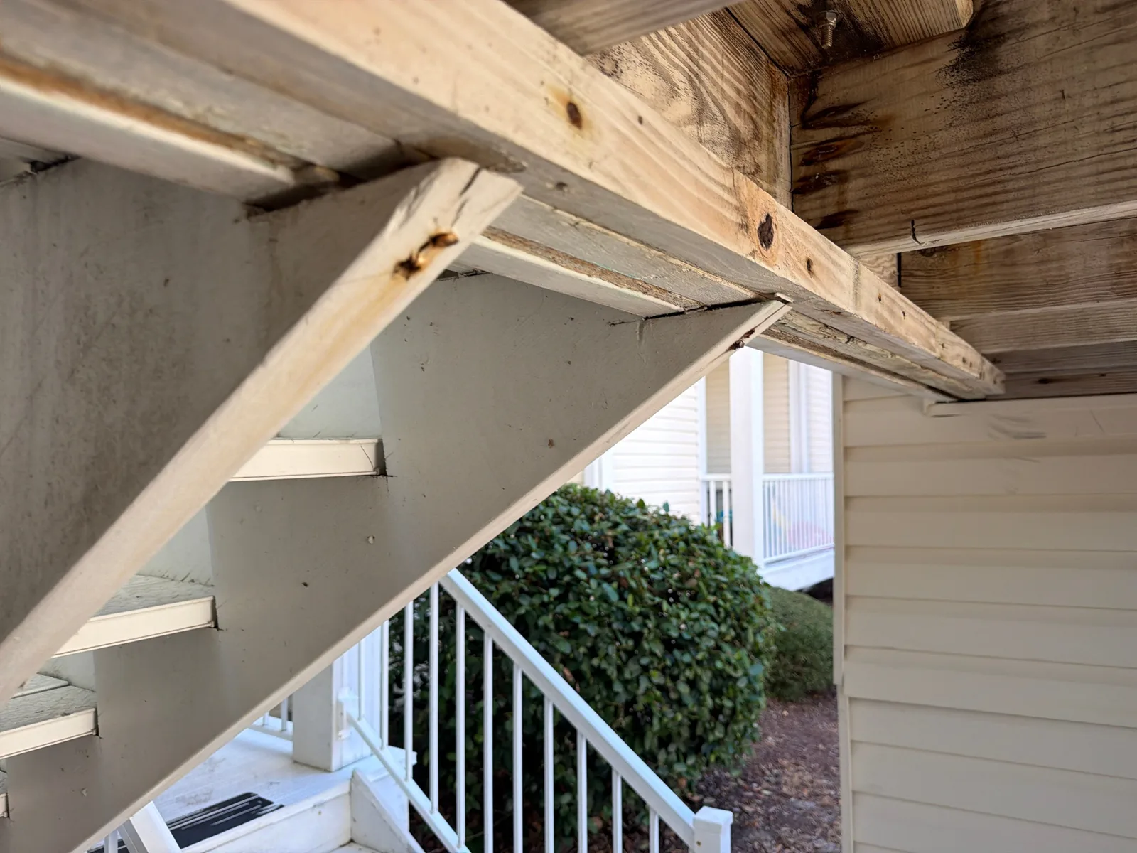 Underside of the landing where the stair stringers connect